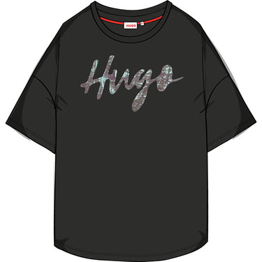 HUGO Playera para niña y adolescente, print plata metalico